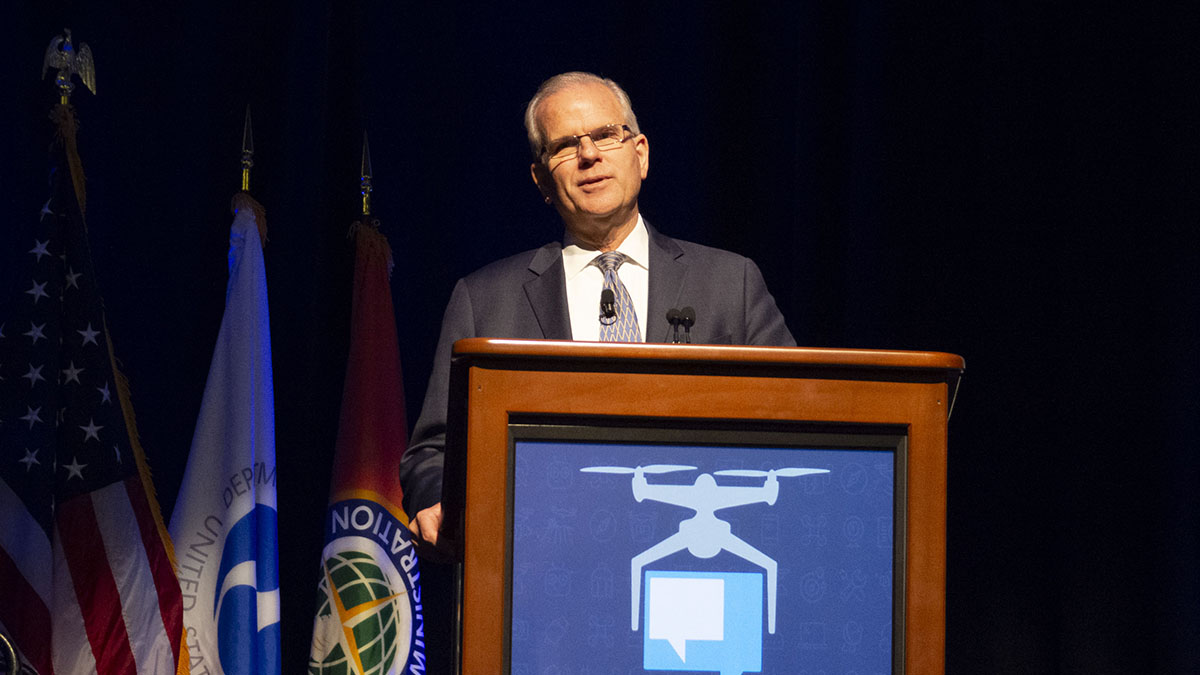 Then-acting FAA Administrator Dan Elwell speaks at the FAA UAS Symposium held earlier this year. Photo: AUVSI