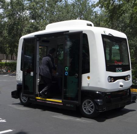 EasyMile's self-driving shuttle, which conducted demonstrations at AVS 2019. Photos: AUVSI