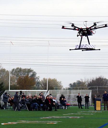 Lewis University in Illinois used a drone to deliver college acceptance letters. Photo: Lewis University