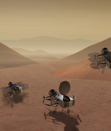 An artist's rendition of a proposed drone mission to Saturn's moon Titan. Image: NASA