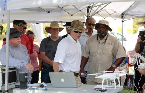 Tom Oatmeyer, Chief Pilot for the Airborne International Response Team (AIRT) trains remote pilots for UAS disaster operations during Disaster Camp 2018 in Miami. Photo: Javier Galeano