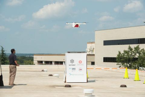 Matternet's UAS lands on the roof of WakeMed Regional Hospital. Photo: North Carolina Department of Transportation