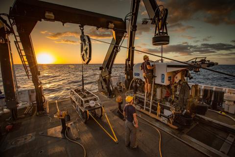 The Deep Discoverer ROV on the deck of the Oceans Explorer. Photo: NOAA