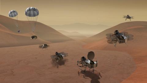 An artist's rendition of a proposed drone mission to Saturn's moon Titan. Image: NASA